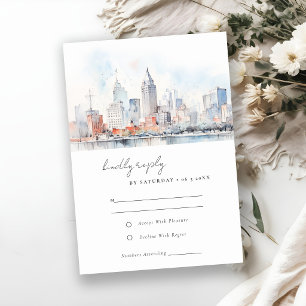 Aquarell-Landschaft-Hochzeit in Detroit Michigan RSVP Karte