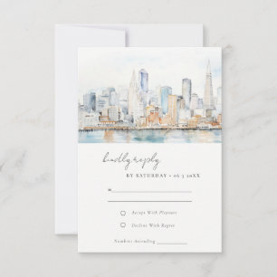 Aquarell-Landschaft Hochzeit in San Francisco RSVP Karte
