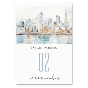 Aquarell-Landschaft Hochzeit in San Francisco Tischnummer