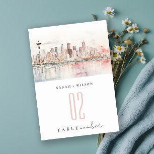 Aquarell-Landschaft-Hochzeit in Seattle, Washingto Tischnummer