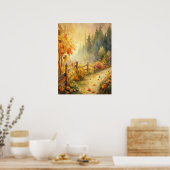 Aquarell-Landschaft im rustikalen Herbststil Poster (Küche)