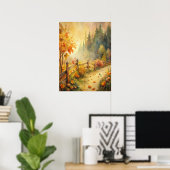 Aquarell-Landschaft im rustikalen Herbststil Poster (Heimbüro)