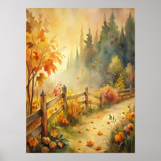 Aquarell-Landschaft im rustikalen Herbststil Poster (Vorne)