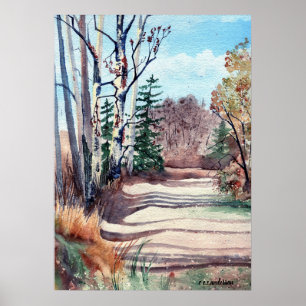 Aquarell-Landschaft in Herbstfarben Spaziergang im Poster