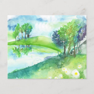 Aquarell-Landschaft mit Teich als Scrapbook-Hinter