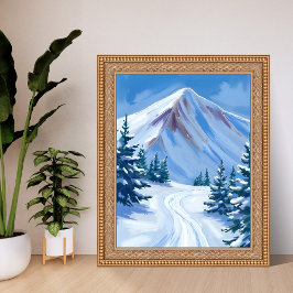 Aquarell-Landschaft Winter Berg Schnee Natur Poster