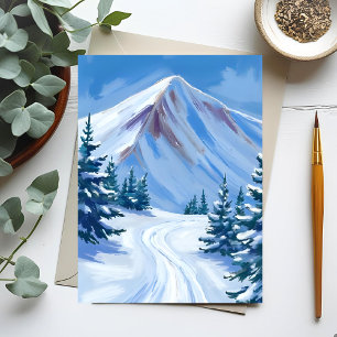 Aquarell-Landschaft Winter Berg Schnee Natur Postkarte