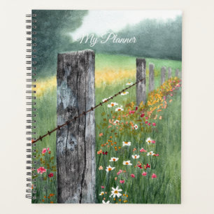 Aquarell-Landschaftskunst mit Blumen, Planer