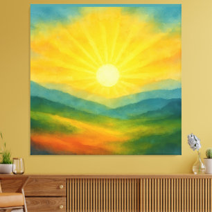 Aquarell-Landschaftsmalerei Sonnenaufgang Leinwanddruck