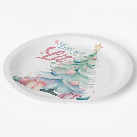 Aquarell Lasse Weihnachtsbaum erhalten Pappteller (Schrägansicht)