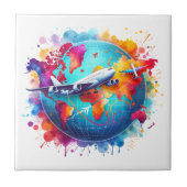 Aquarell Lassen Sie uns das Weltdesign erleben Fliese (Vorderseite)