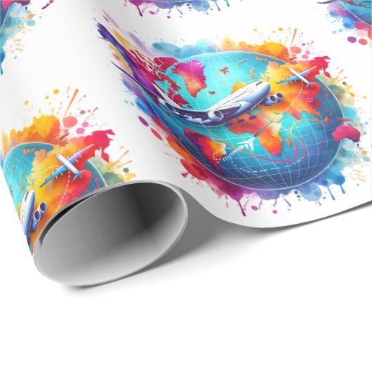 Aquarell Lassen Sie uns das Weltdesign erleben Geschenkpapier (Rolleneckpunkt)