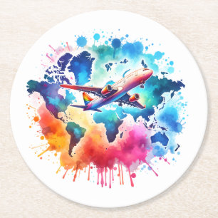 Aquarell Lassen Sie uns das Weltdesign erleben Runder Pappuntersetzer