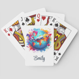 Aquarell Lassen Sie uns das Weltdesign erleben Spielkarten