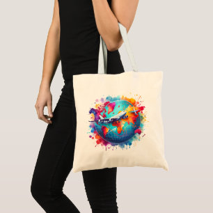Aquarell Lassen Sie uns das Weltdesign erleben Tragetasche