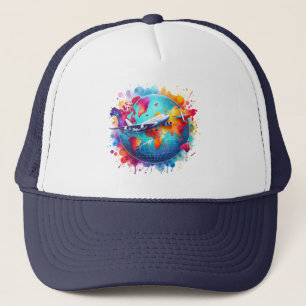 Aquarell Lassen Sie uns das Weltdesign erleben Truckerkappe