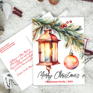 Aquarell-Laterne Cozy Traditionelles Weihnachten