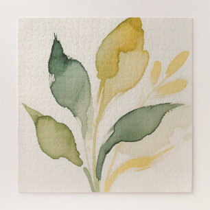 Aquarell-Laub Blätter Salbei Gold Puzzle