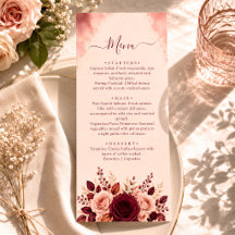 Aquarell-Laub-Burgund-Eleganz-Hochzeitsmenü