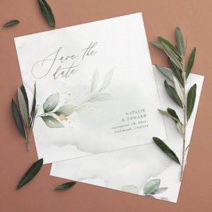 Aquarell-Laub und metallische Gold-Hochzeit Save The Date