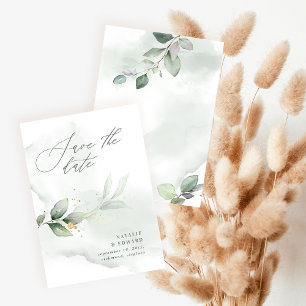 Aquarell-Laub und metallisches Gold-Hochzeit Save The Date
