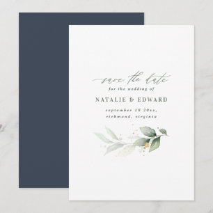 Aquarell-Laub und metallisches Gold Hochzeit Save The Date