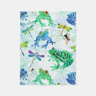 Aquarell Laubfrösche Libelle Natur Fleecedecke