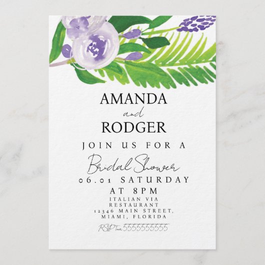 Aquarell-Lavendel-Blumen-Brautparty Einladung (Vorderseite)