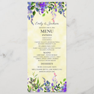 Aquarell-Lavendel-Blumen-Gelb-Hochzeit-Menü Menükarte
