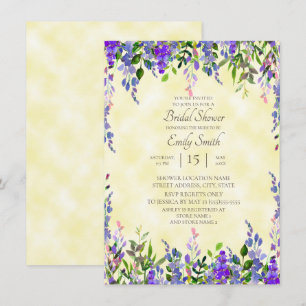Aquarell-Lavendel-Blumen-Gelbe Hochzeitsdusche Einladung