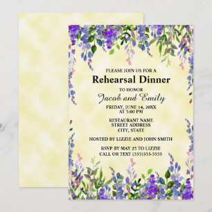 Aquarell-Lavendel-Blumen-Gelbe Hochzeitsprobe Einladung