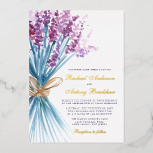 Aquarell-Lavendel-Blumen-Hochzeit Folieneinladung