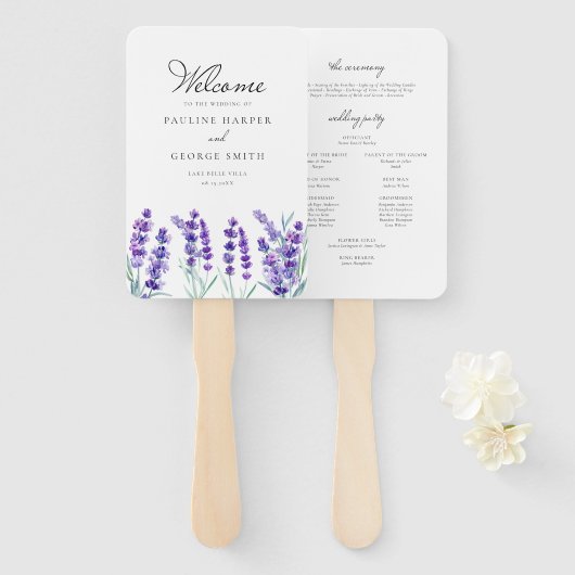 Aquarell-Lavendel-Blumen-Hochzeitsprogramm Fächer (Vorne und Hinten)