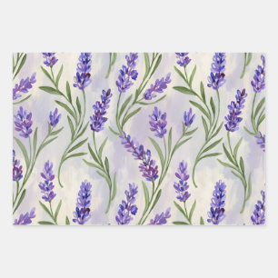 Aquarell-Lavendel-Blumen nahtloses Muster Geschenkpapier Set
