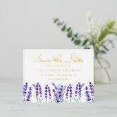 Aquarell Lavendel Blumengarten Save the Date Folie Einladungspostkarte (Stehend vorne)