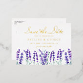 Aquarell Lavendel Blumengarten Save the Date Folie Einladungspostkarte (Vorderseite/Rückseite)
