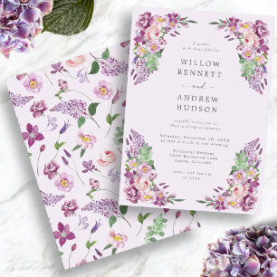 Aquarell-Lavendel-Blumenhochzeit Einladung