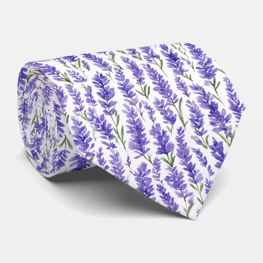 Aquarell-Lavendel-Blumenmuster Krawatte (Gerollt)