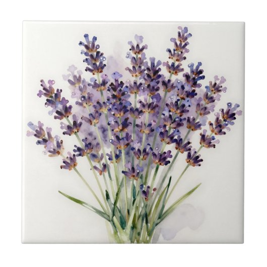 Aquarell-Lavendel-Blumenstrauß Fliese (Vorderseite)