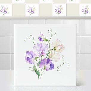 Aquarell-Lavendel-Creme-Süßerbsen-Blumenkunst Fliese