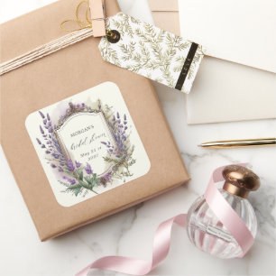 Aquarell-Lavendel-Regal-Brautjunggesellinnenparty Quadratischer Aufkleber