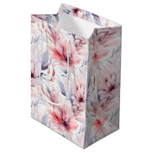 Aquarell-Lavendel-Rosa-Blumen-Elegant-Wiederverwen Mittlere Geschenktüte