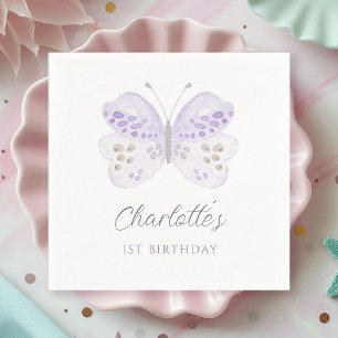 Aquarell-Lavendel-Schmetterling 1. Geburtstagsfeie Serviette