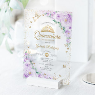 Aquarell-Lavendel-Violette-Floral-Quinceanera Acryleinladungen
