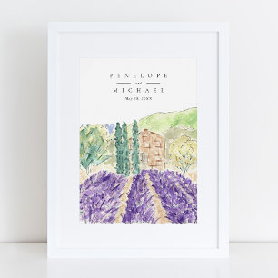 Aquarell-Lavendelfelder Willkommens-Hochzeitsplaka Poster