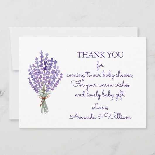 Aquarell Lavender Bouquet Vielen Dank Baby Dusche Dankeskarte (Vorderseite)