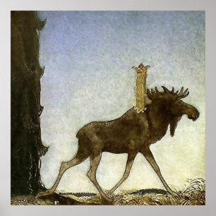 Aquarell „Leap the Elk“ von John Bauer Poster
