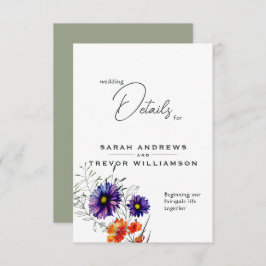 Aquarell Lebende Orange und Lila Wildblumen Begleitkarte