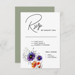 Aquarell Lebende Orange und Lila Wildblumen RSVP Karte