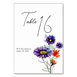 Aquarell Lebende Orange und Lila Wildblumen Tischnummer